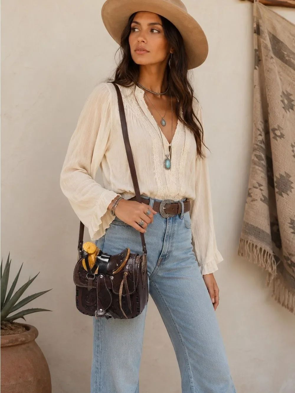 Vintage Handmade Dark Brown Leather Crossbody Bag - Boho Saddle Satchel